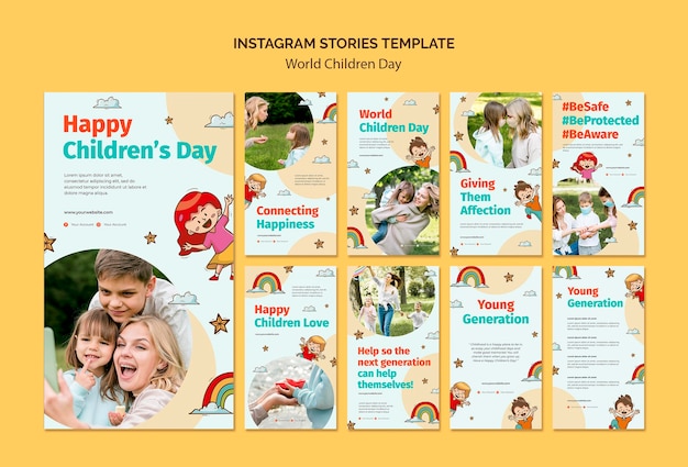 PSD modello di storie di instagram di giornata mondiale dei bambini