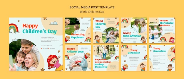 PSD modello di post sui social media per la giornata mondiale dei bambini