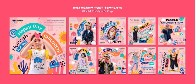 PSD post su instagram per la giornata mondiale dell'infanzia