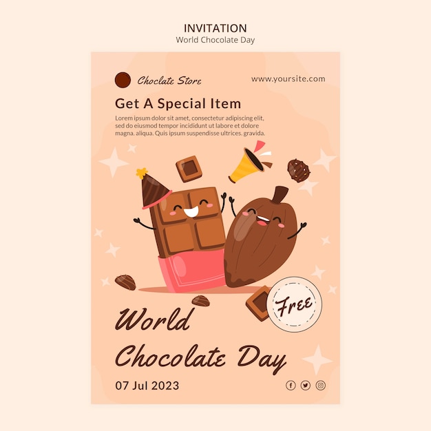 PSD world chocolate day celebration invitation template