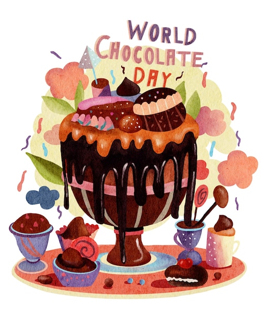 PSD world chocolate day hand drawn watercolor chocolate dessert illustration no6 png