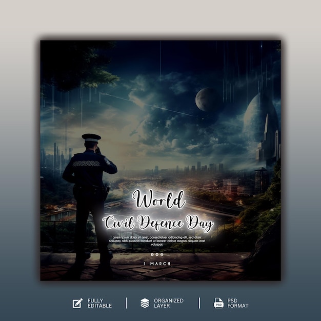 PSD world civil defence day graphic and social media design template