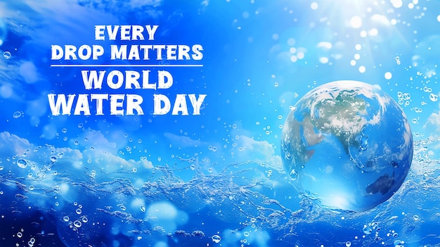 World in clean water drop on and fresh blue water ripples design environment save concept