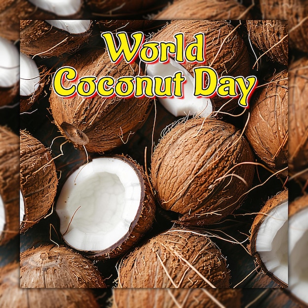 PSD world coconut day celebrate coconut at the sea coconut milk coconut water for social media post