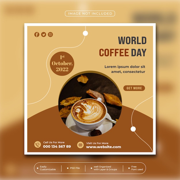 PSD design moderno di modelli di instagram e social media per la giornata mondiale del caffè