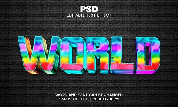 PSD モダンな背景を持つ世界のカラフルな 3 d 編集可能な photoshop テキスト効果スタイル