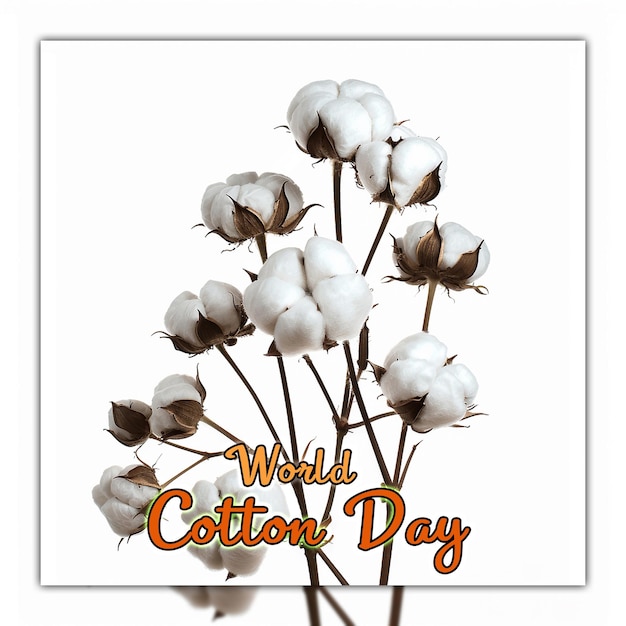 PSD Всемирный день хлопка хлопковые растения с бутонами хлопковые цветы на его ветви для дизайна постов в социальных сетях