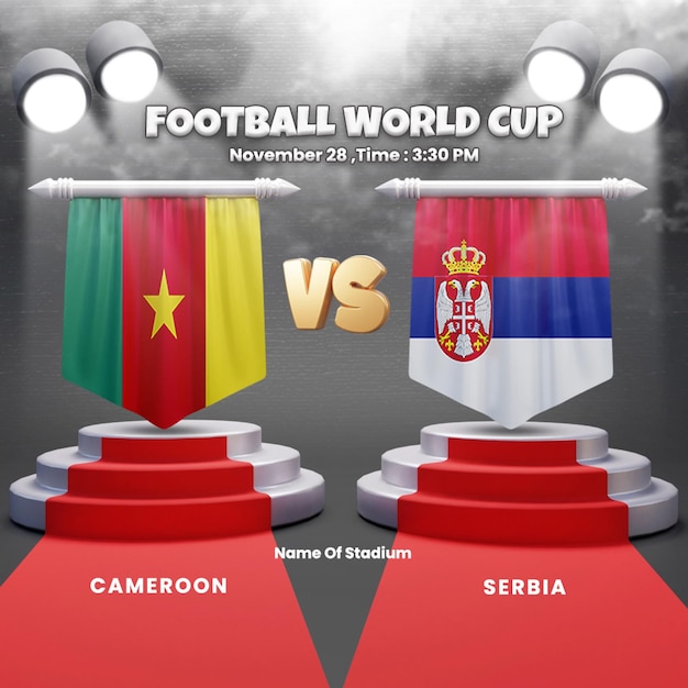 PSD world cup group stage matches cameroon vs serbia scoreboard broadcast or world cup soccer template