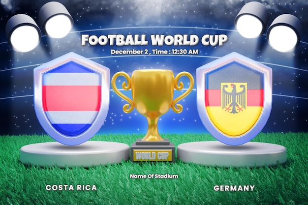 PSD partite della fase a gironi della coppa del mondo costa rica vs trasmissione del tabellone segnapunti tedesco o modello di calcio della coppa del mondo