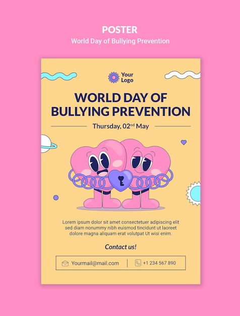 PSD modello di poster per la giornata mondiale della prevenzione del bullying