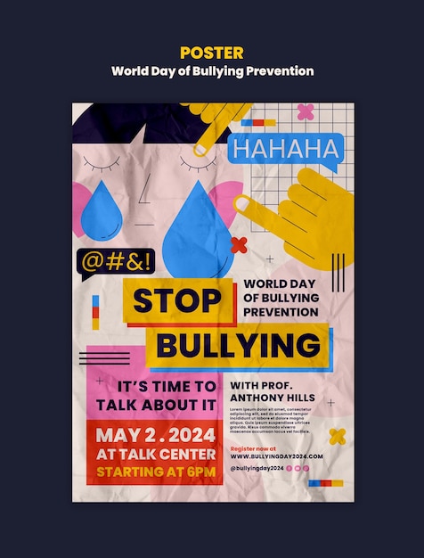 PSD modello di poster per la giornata mondiale della prevenzione del bullying