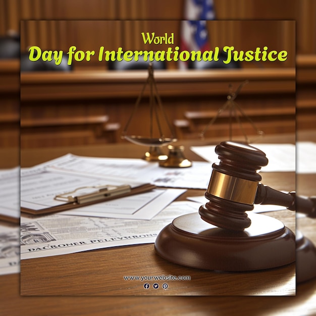 PSD world day for international justice for social media post
