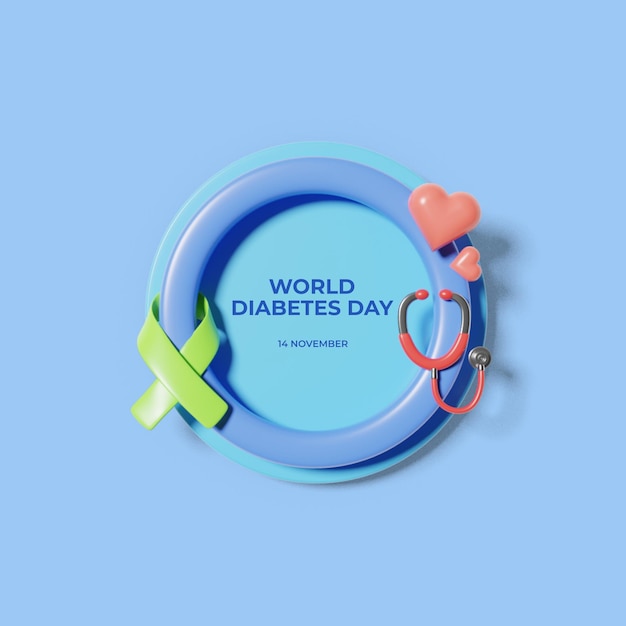 World diabetes blue circle overlay 3d background