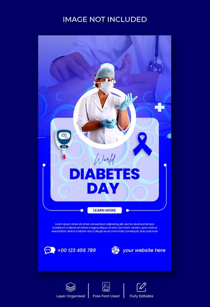 PSD world diabetes day and medical healthcare instagram story template