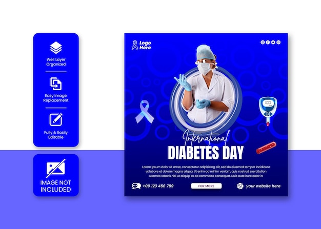 PSD modello di banner post instagram per post sui social media della giornata mondiale del diabete