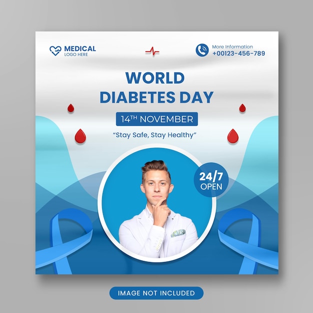 PSD post sui social media della giornata mondiale del diabete e modello di promozione di instagram