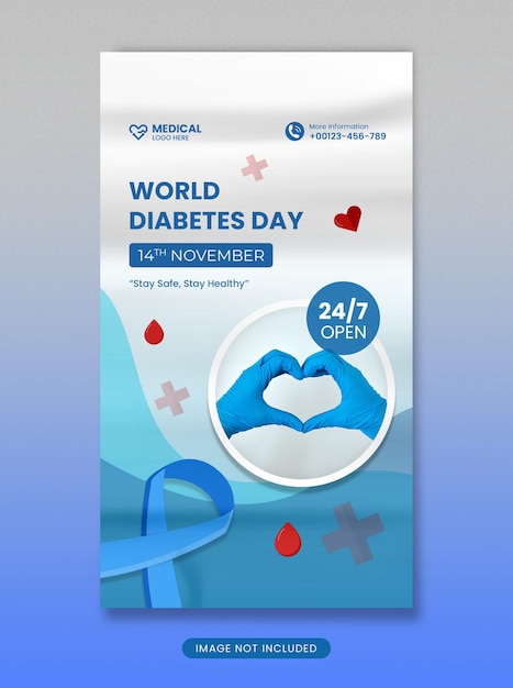 PSD world diabetes day social media post and instagram story promotion template