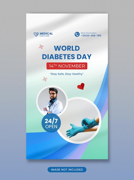 Post sui social media della giornata mondiale del diabete e modello di promozione della storia di instagram