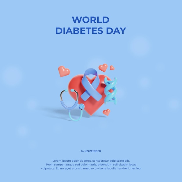 PSD world diabetes day with 3d concept element