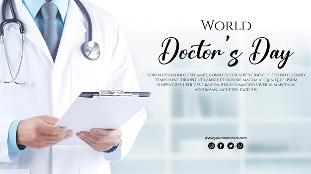 PSD world doctors day background doctor standing with crossed arms in side photo