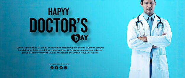 World doctors day background doctor standing with crossed arms in side photo