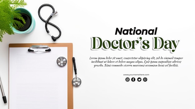 PSD world doctors day background doctor standing with crossed arms in side photo