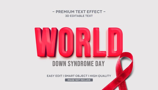 세계 다운 증후군의 날 3d 텍스트 스타일 효과