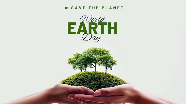 PSD world earth day banner a person holding a small plant in hand