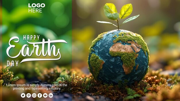 PSD world earth day an eco friendly globe concept of nature background and template