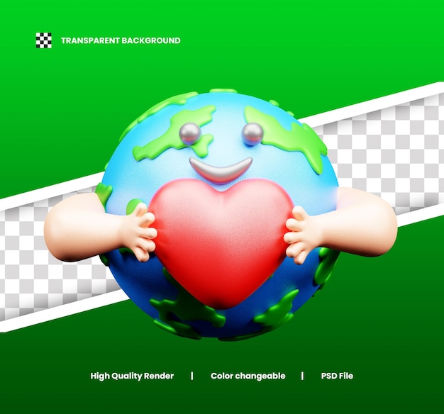 PSD world earth day icon 3d illustration or glove day icon 3d render or eco earth day app icon 3d render