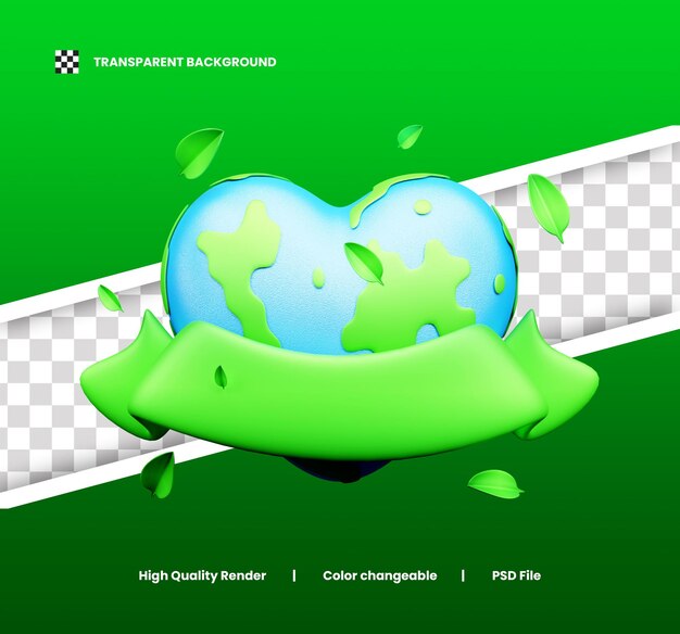 PSD world earth day icon 3d illustration or glove day icon 3d render or eco earth day app icon 3d render