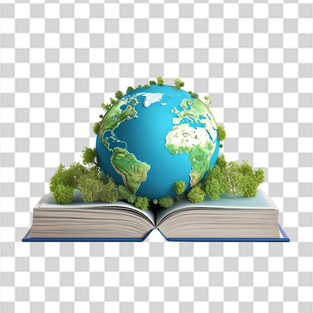 World earth globe isolated on book pages in round shape world book day png transparent