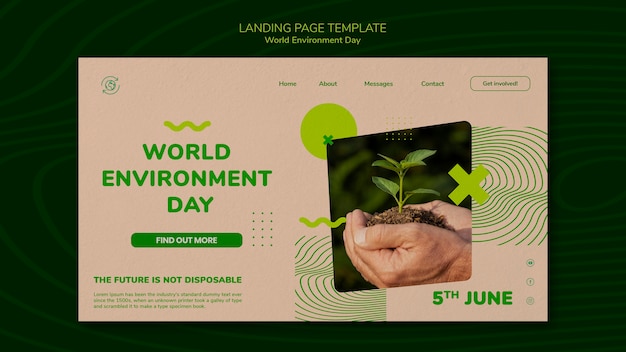 PSD world environment day landing page template with person holding plant in dirt