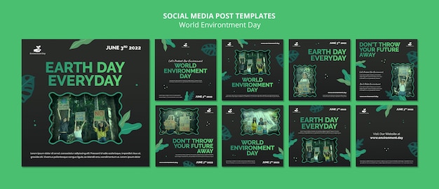 PSD world environment day with leaves instagram posts