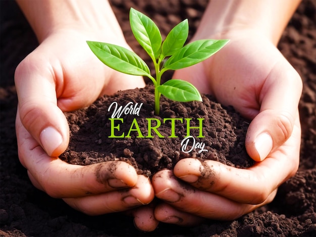 world environment day with plant growing in hands