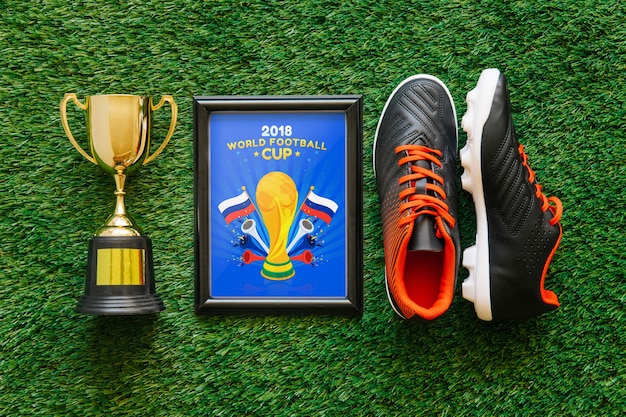 Coppa del mondo di calcio mockup con cornice