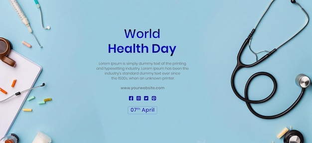 PSD world health day concept notepad and medicine tablets with stethoscope decoration