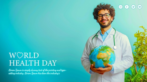 PSD world health day global health awareness day banner poster or background