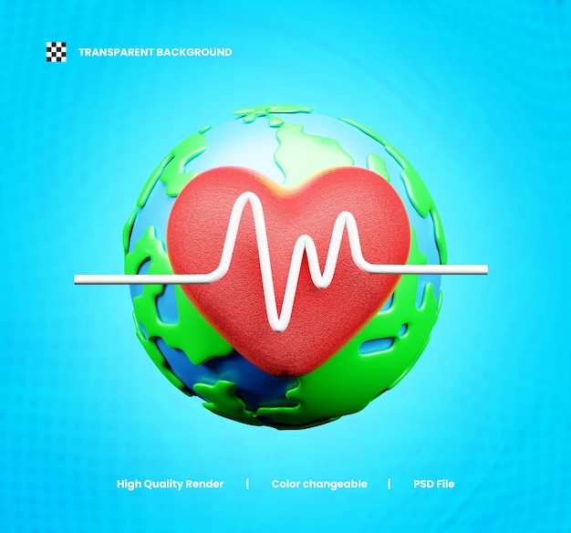 PSD world health day icon 3d illustration or health day icon 3d render or health day app icon 3d render