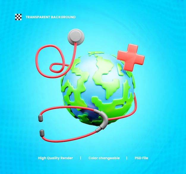 World Health Day icon 3d illustration or Health day icon 3d render or Health day app icon 3d render