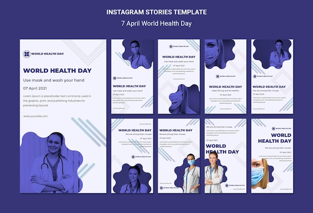 PSD storie di instagram di giornata mondiale della salute impostate