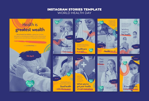 PSD world health day instagram stories set