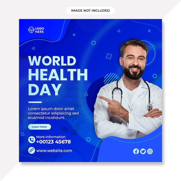 World health day poster designRealistic world health day social media post template