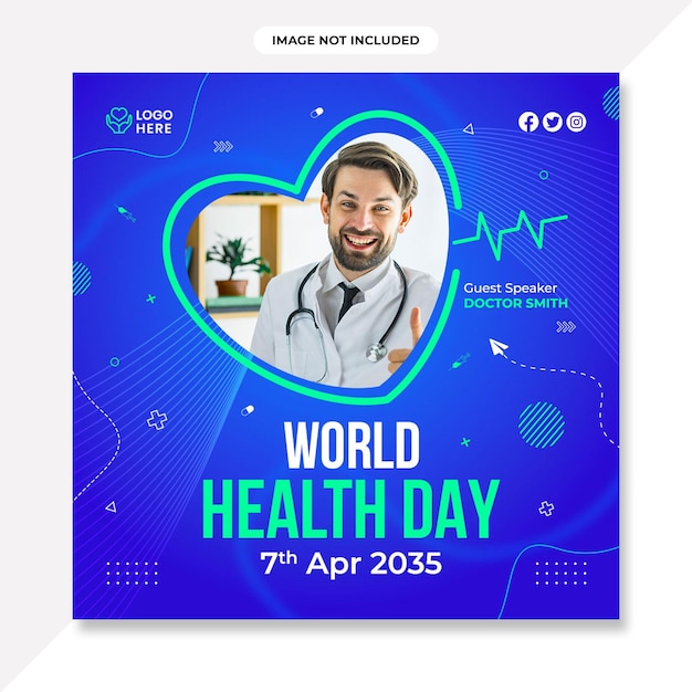 World health day poster designRealistic world health day social media post template