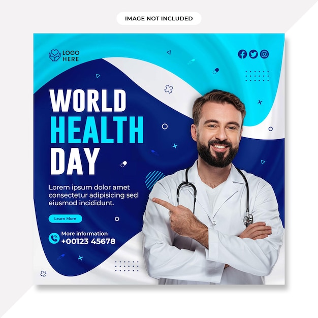 World health day poster designRealistic world health day social media post template