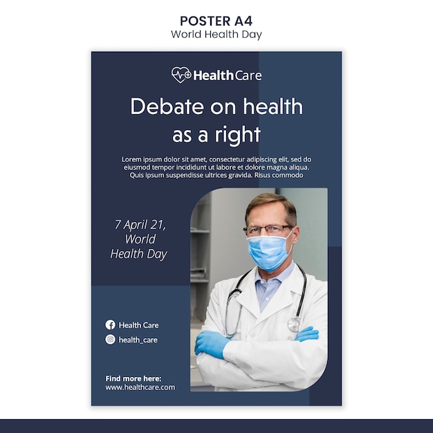 PSD modello di poster della giornata mondiale della salute con foto