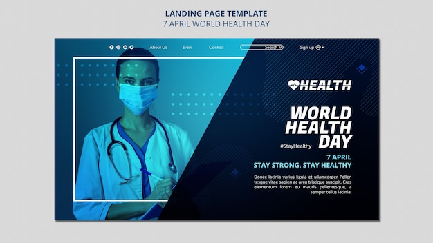 PSD Шаблон веб-страницы всемирного дня здоровья