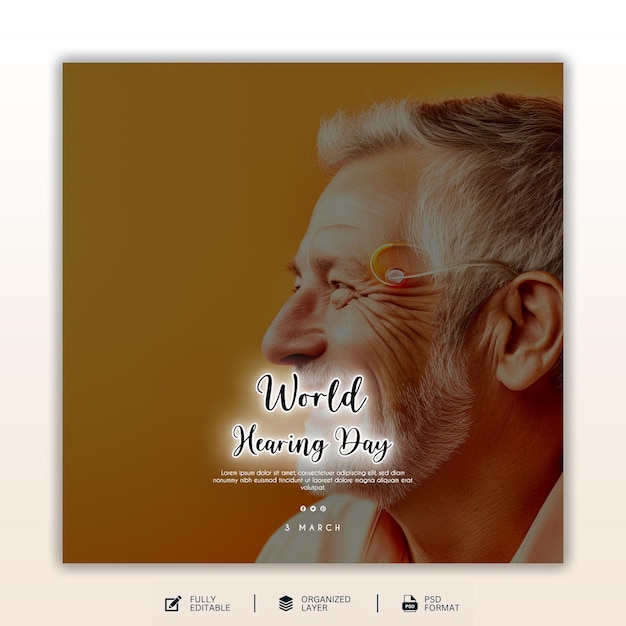 World hearing day graphic and social media design template