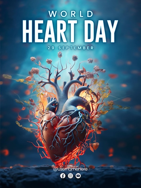 PSD world heart day social media post poster