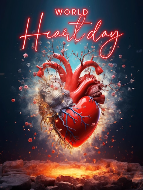 PSD design del poster sui social media della giornata mondiale del cuore con sfondo dell'anatomia del cuore